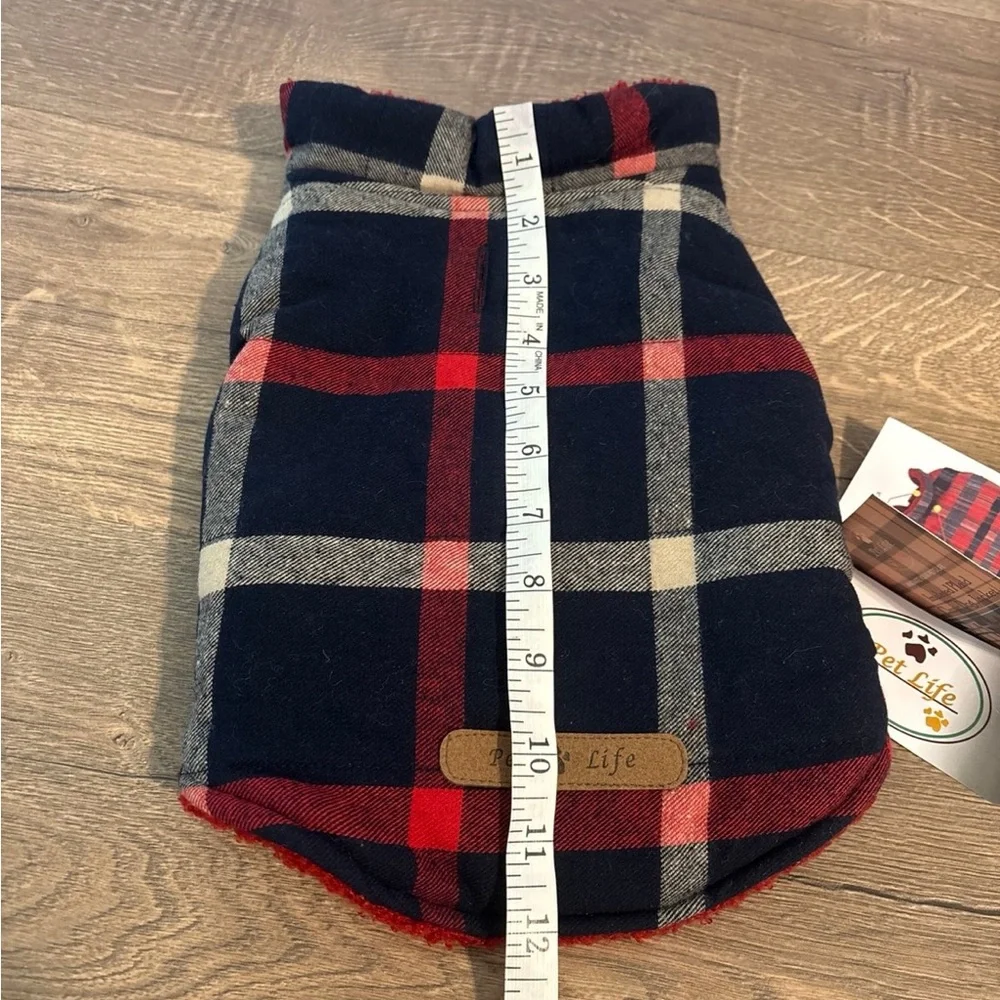 Pet Life navy and red Plaid dog jacket, S, NWT!